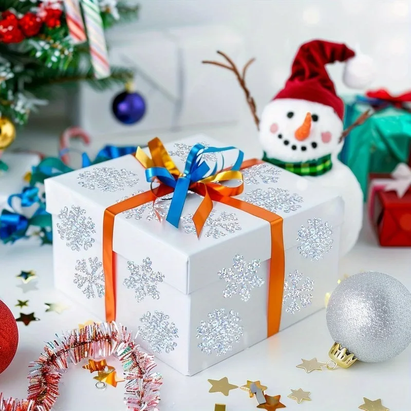 500 pezzi/rotolo adesivi natalizi con fiocchi di neve di vendita caldi transfrontalieri, confezione regalo, adesivi decorativi per finestre natalizie