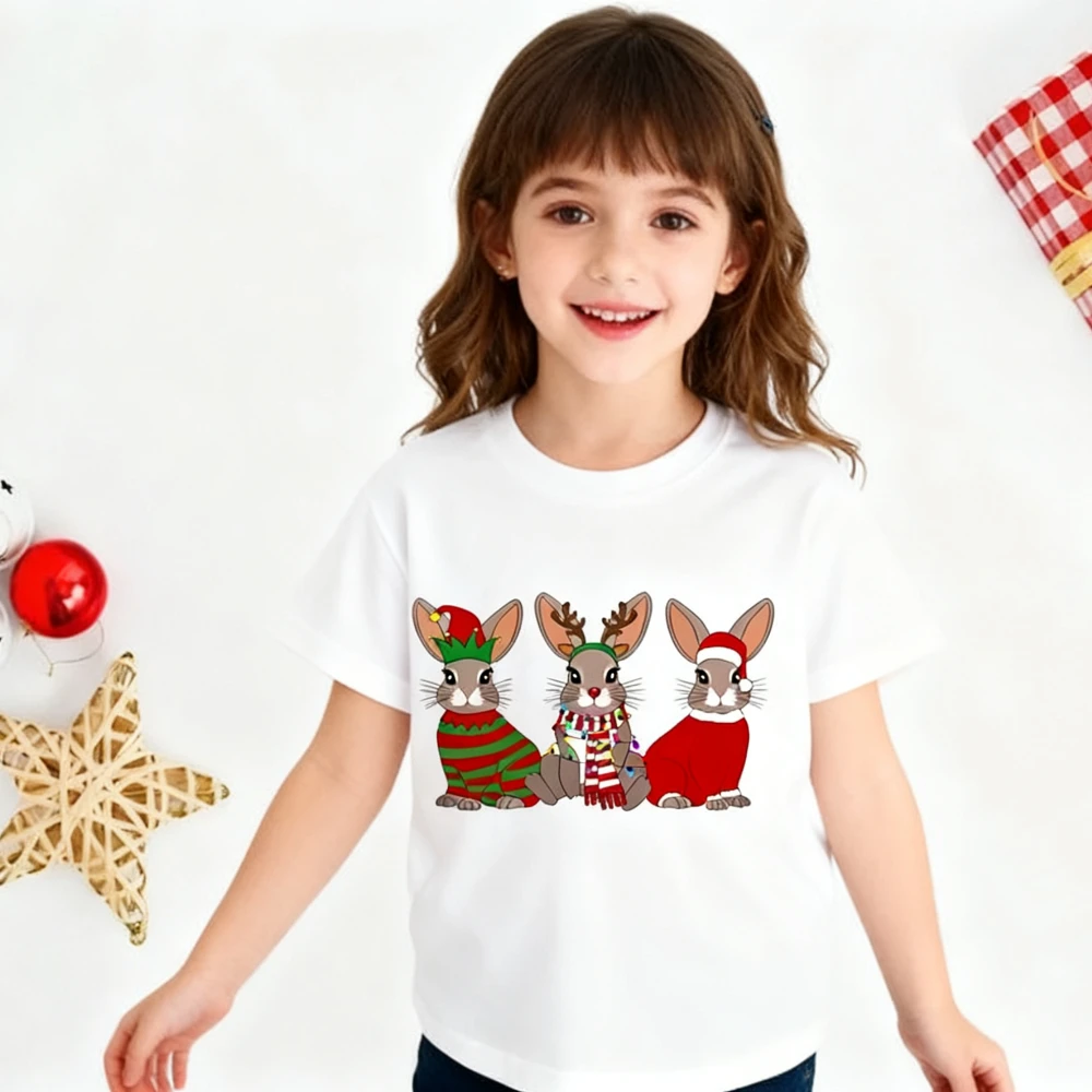 Kaninchen Weihnachtsbeleuchtung Sweatshirt Süße Weihnachtshasen Kinder T-Shirt Hasenliebhaber Weihnachtsshirt Frohe Weihnachten Jungen Mädchen T-Shirt Top