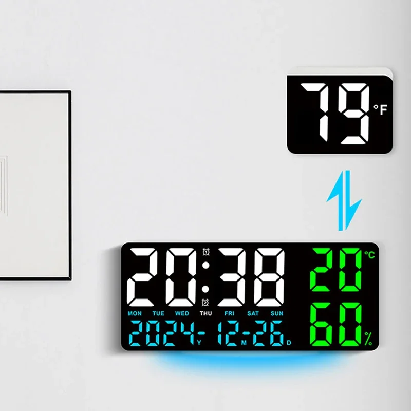 Cyfrowy zegar ścienny z oświetleniem atmosferycznym Pilot TEMP Wyświetlacz wilgotności LED Duży zegar stołowy Wielofunkcyjny budzik