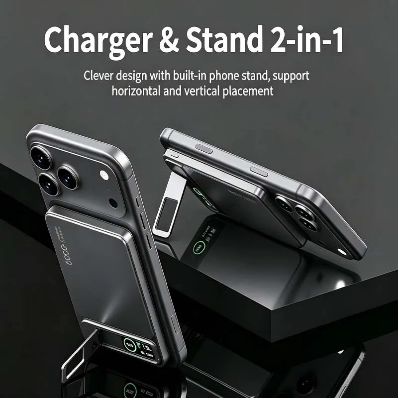 Magsafe Power Bank Portable Charger Supports Wired And Wireless Charging With Cable And Stand For Iphone 8-17