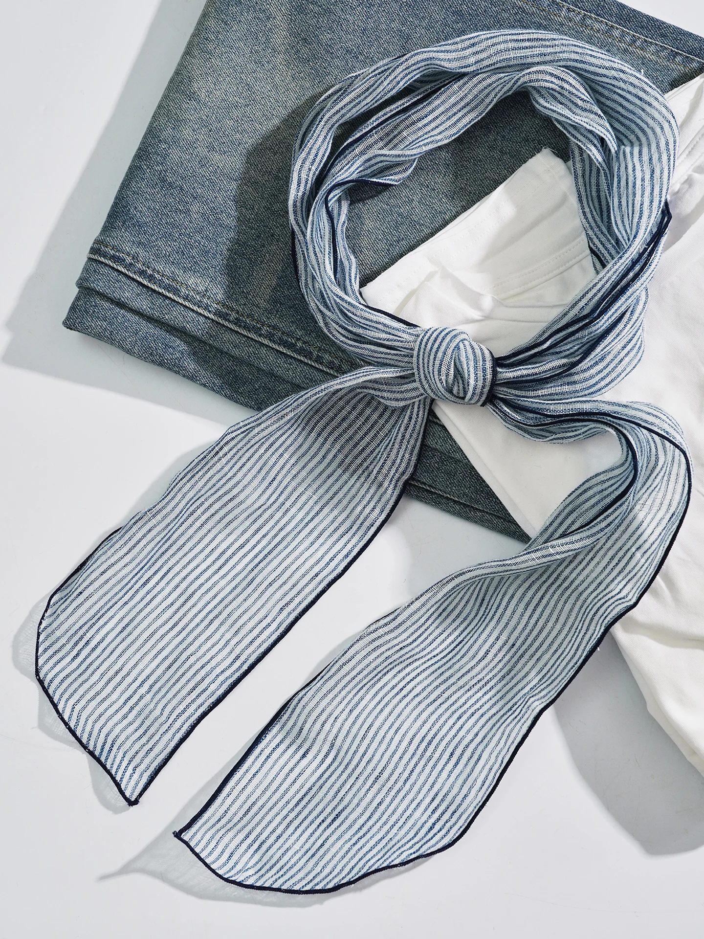

Pure Linen Scarf Women's Stripe Pattern Breathable High End Linen Material Simple Versatile Summer Fashion Accessory