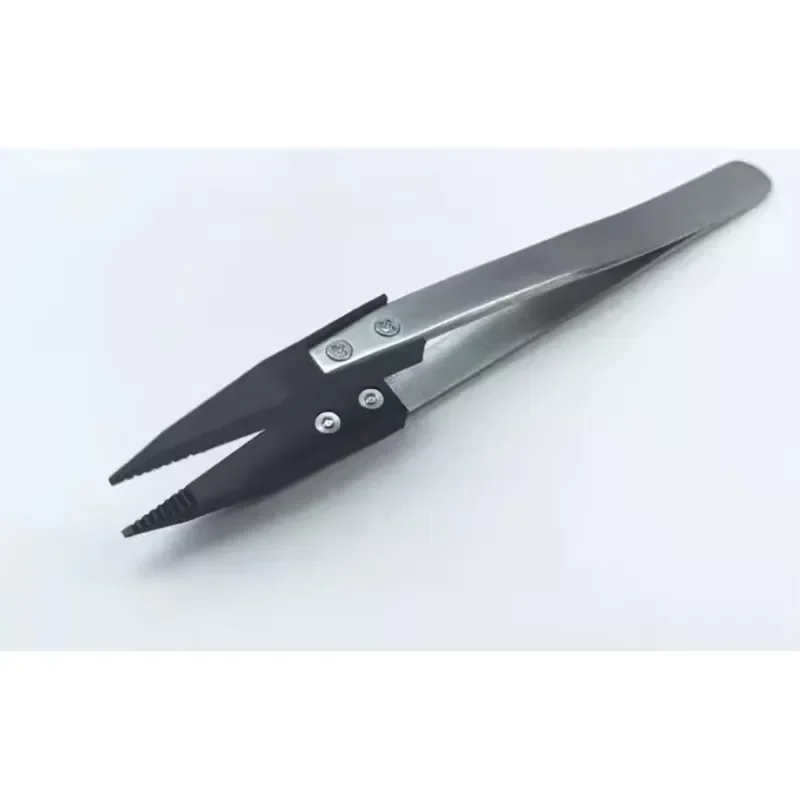 Anti Static PTFE Tweezers Acid Alkali Resistant Non Stick Plastic Head for Semiconductor Silicon Wafer Handling Precision
