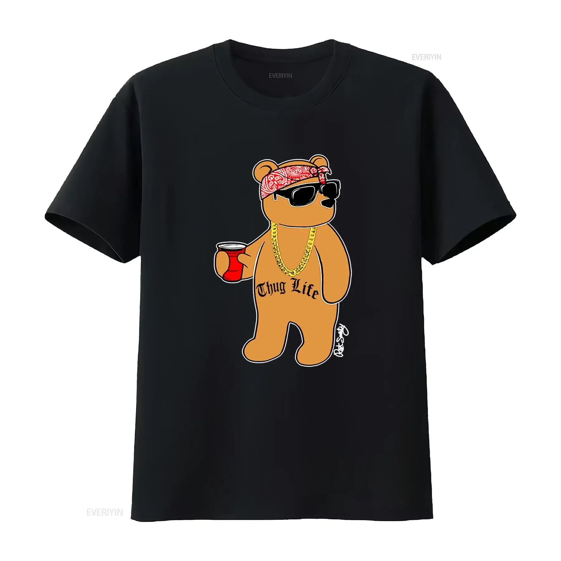 Streetwear Cool Thug Life Gangster Teddy Bear Hip Hop Print Casual T Shirt vintage Washed Comfortable fashion homme Slightly