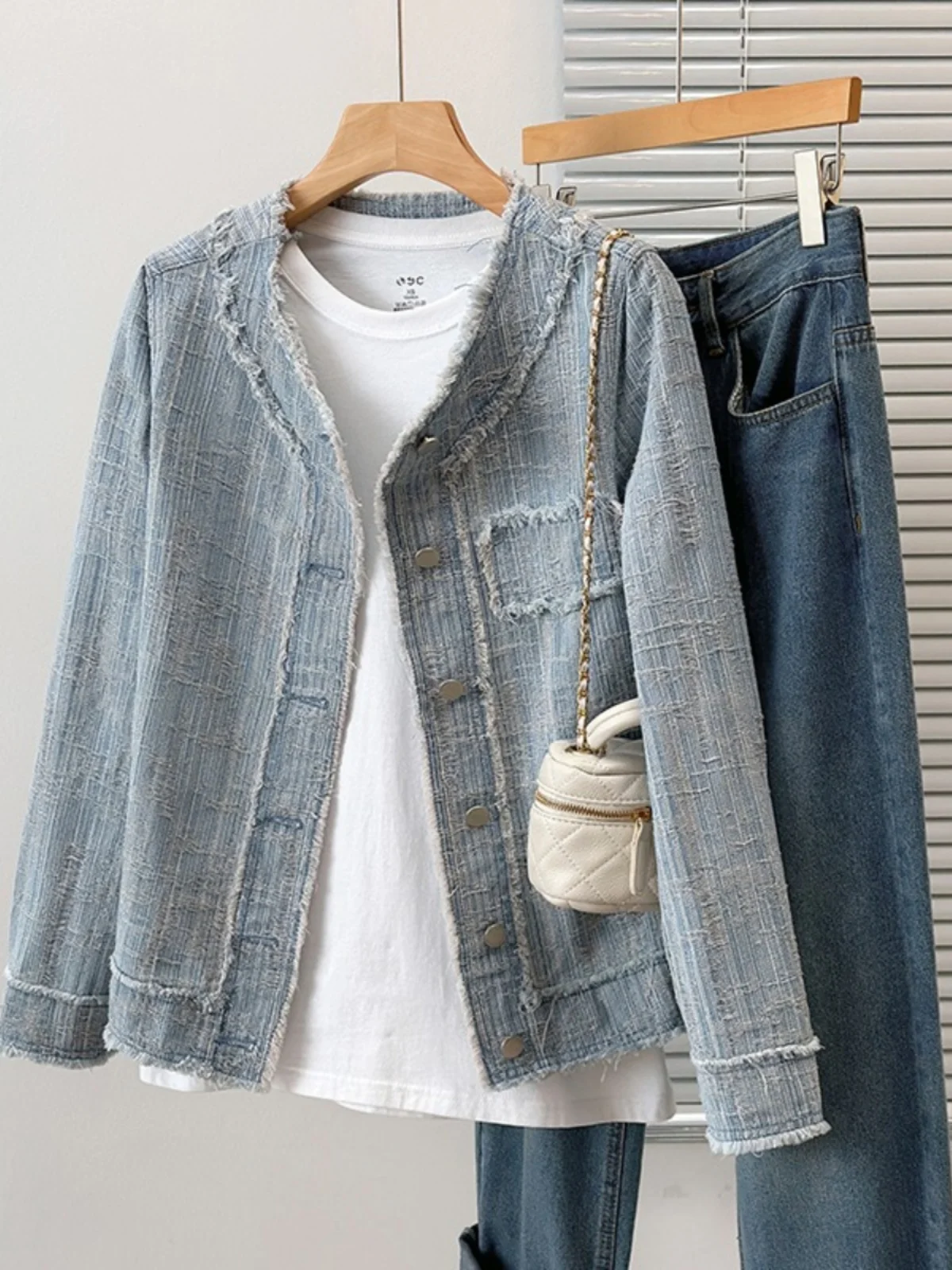 Abrigo de mezclilla con cuello levantado para mujer primavera otoño nueva versión coreana moda abrigo de manga larga Top suelto de un solo pecho