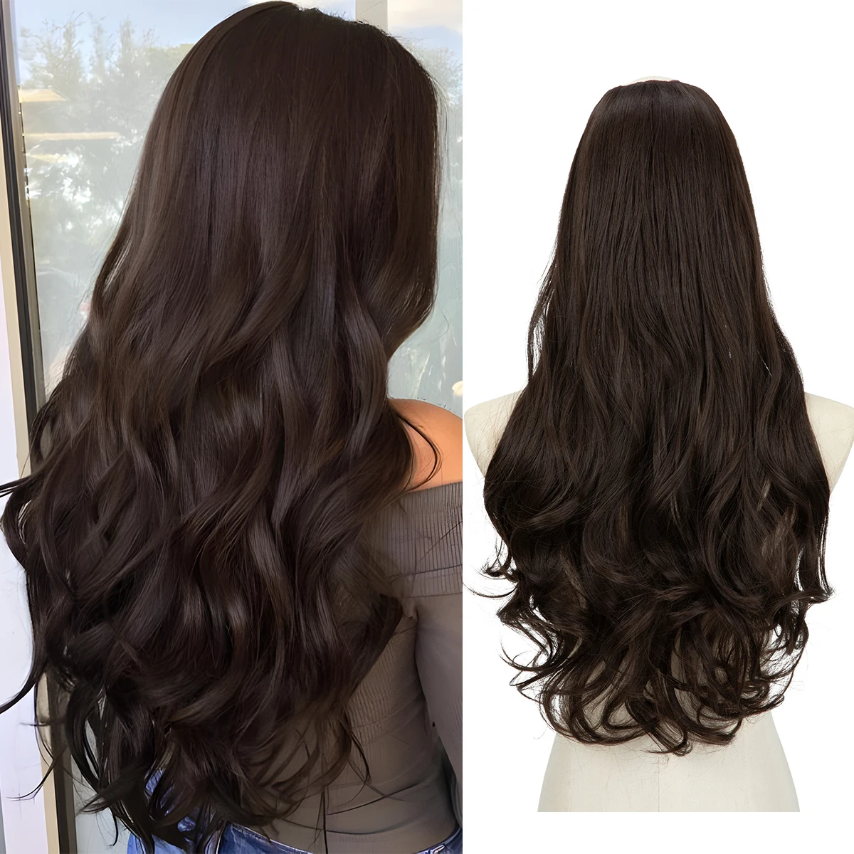 

Wholesale 24" Women's Clip-In Synthetic Hair Extensions Long U Part Wigs for Girls Cheap Synthetic Wave Hair Pieces