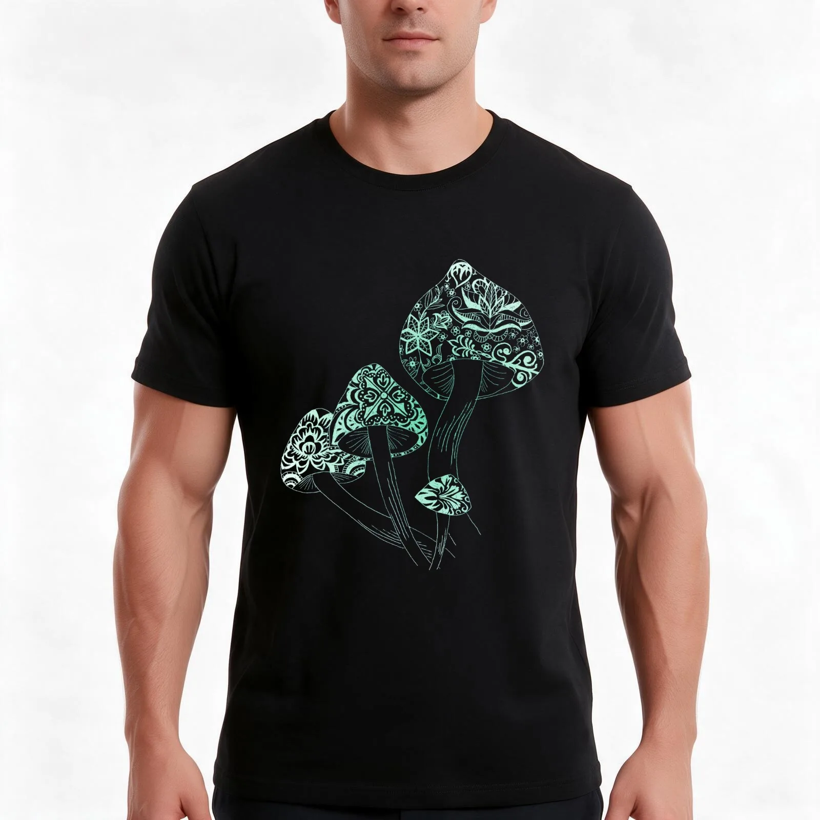 Mushroom Arabesque T-Shirt Summer Casual Cotton Tee Oversized Streetwear Tops Vintage Graphic Print Loose Fit Short Sleeve