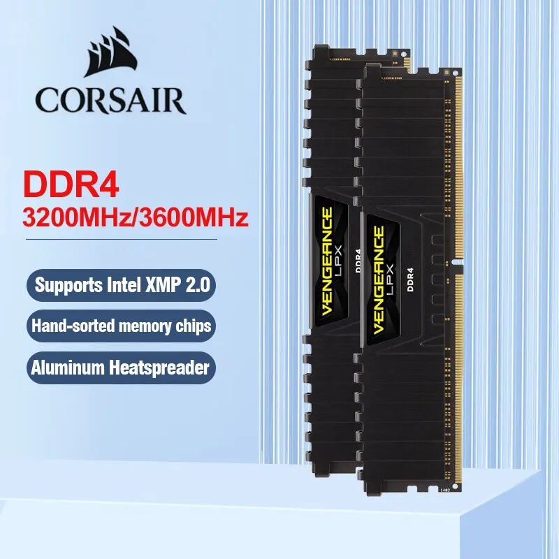 Corsair Vengeance LPX 데스크탑 메모리, 블랙, 16GB, 8GB, DDR4, 3600MHz, 3200MHz, 1.35V 