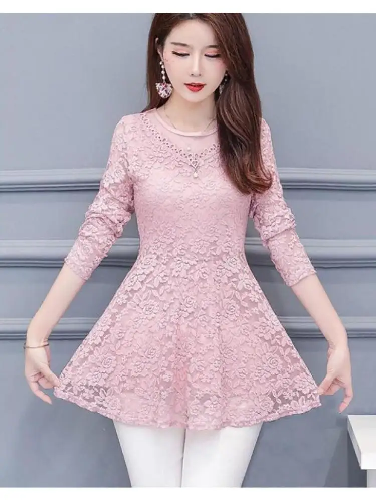 2022 Spring Autumn Basic Shirts Hollow Out Lace Ribbon Peplum Tops Hot Sales New Fashion Women Long Sleeve Ruffles Tunic Blouses