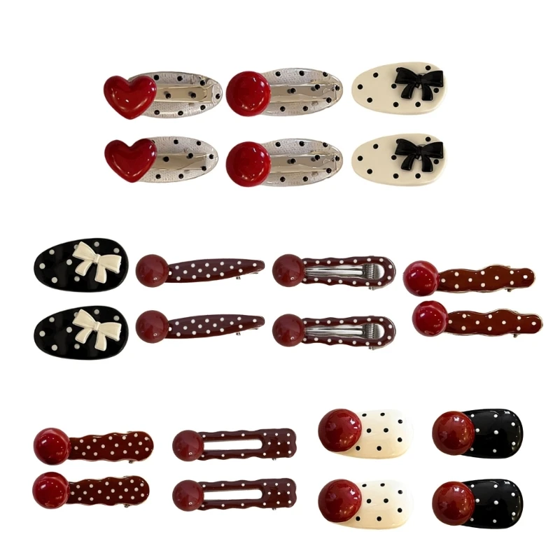 1pair Lovely Polkas Dot Heart Hair Clip Durability Alloys Hairpins Sweet Styles Hairpin for Women and Girls