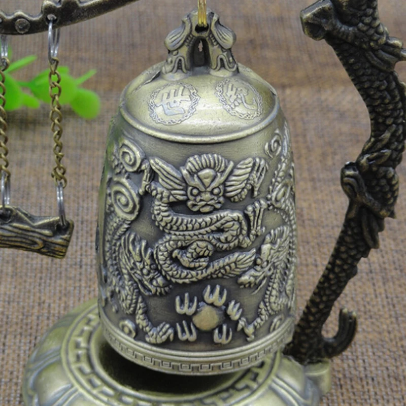 Antique Home Decoration Zinc Alloy Vintage Style Bronze Slot Dragon Carved Buddhist Bell Chinese Geomantic Artware