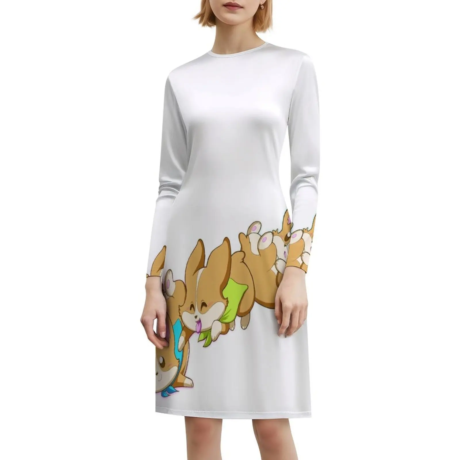 أبطال الجرو: فستان كاجوال لطيف على الطراز الكوري للنساء فساتين مكتب يومية بسيطة للسيدات كورجي كورجي جرو الجراء #6