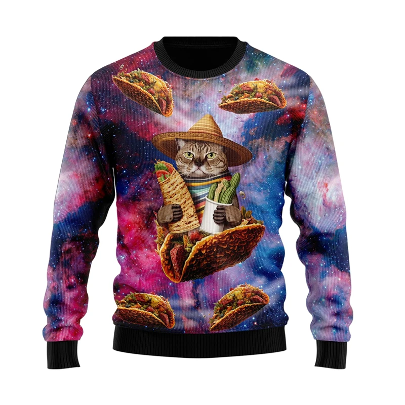 

Fashion Taco Food Graphic Sweatshirts Delicious Mexico Burrito Ugly Christmas Sweater For Women Clothes Chicken Roll Pullovers