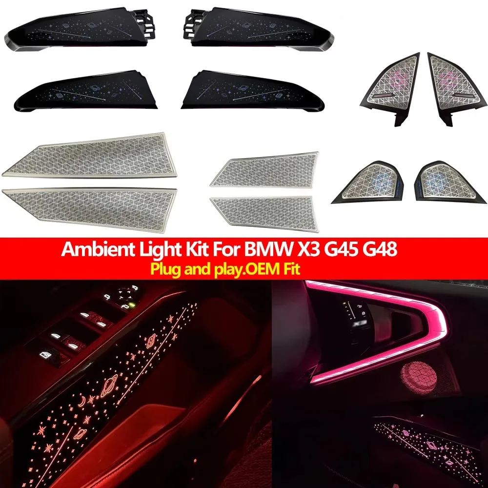 For BMW X3 G45 G48 Dynamic RGB Ambient Lighting System With LED Speaker Cover Starry Sky Panel APP Control Upgrade