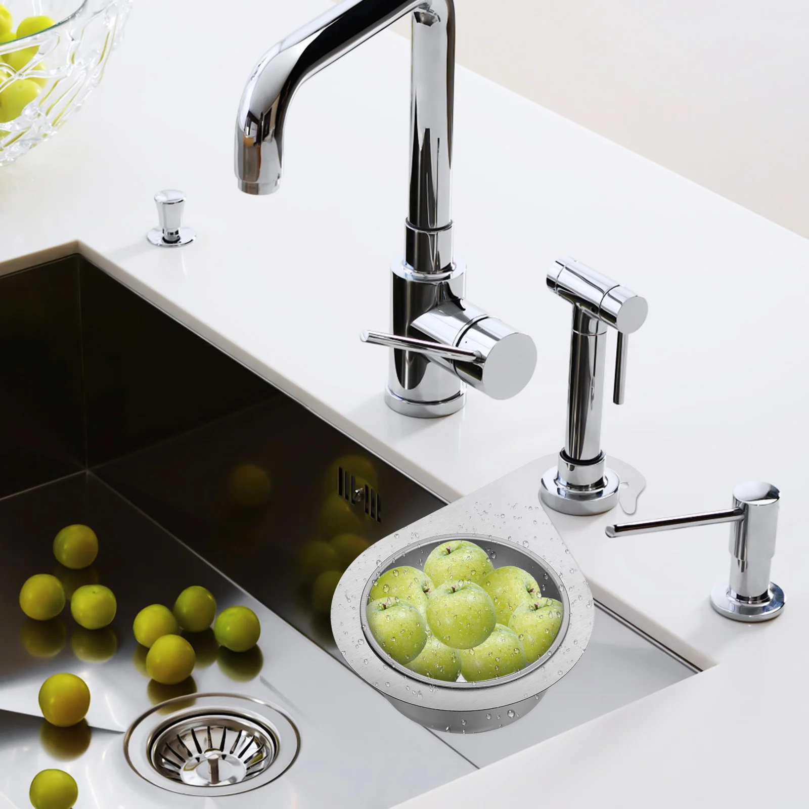 

2Pcs Stainless Steel Sink Filter Basket Elegant Round Shape Swan Handle Kitchen Drain Strainer Food Waste Collector Mesh