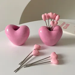 10PC Love Fruit Fork, Stainless Steel Creative Home Western Food Fork, Cake Fork, Cabbage Fork Set Children's Fork Tableware Set