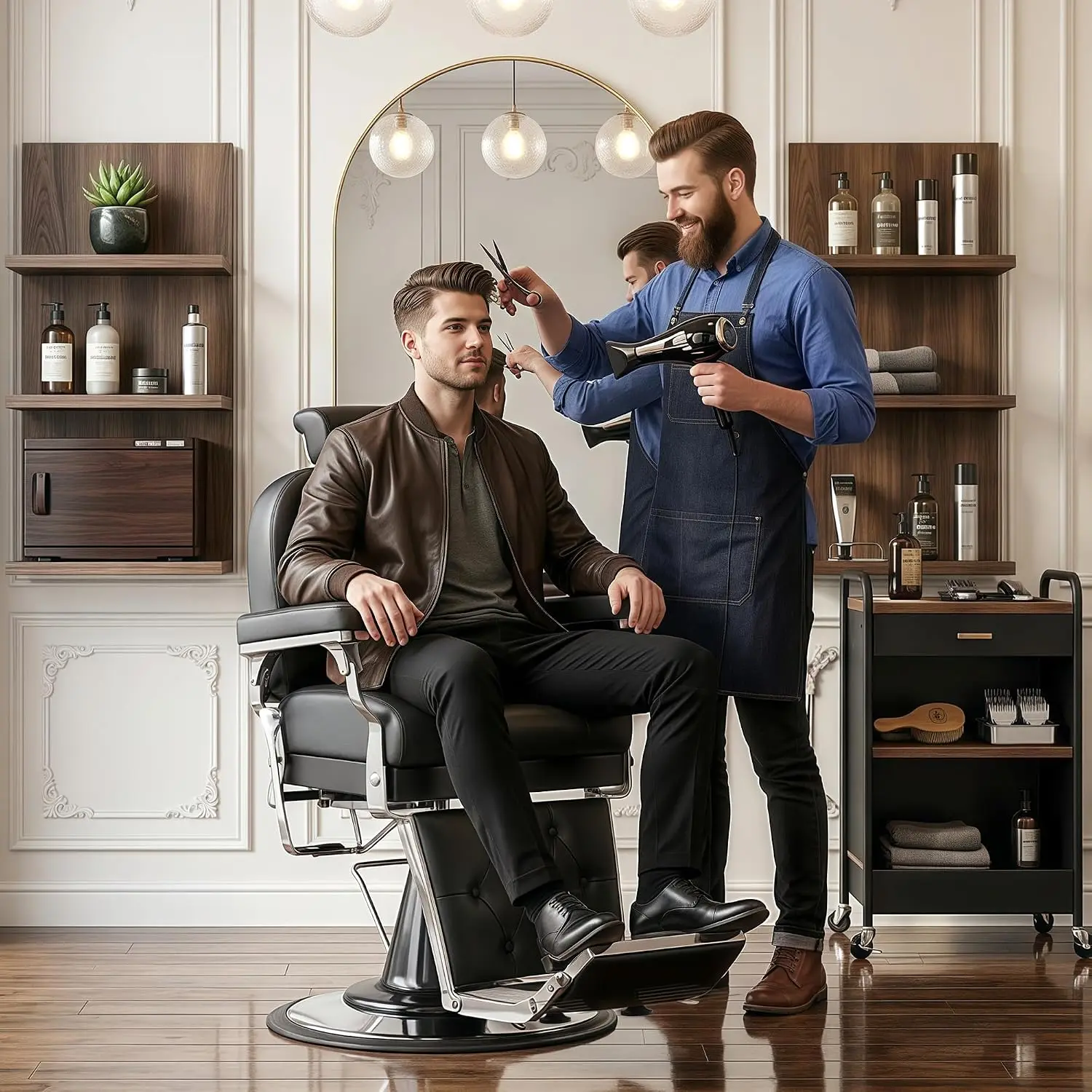 Vintage Barber Chair Black Heavy Duty Salon Styling Hydraulic Reclining Shampoo Equipment, Customized