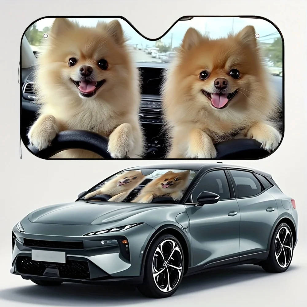 

1 шт. автомобильный солнцезащитный козырек с померанской собакой - причудливый дизайн выходного дня, универсальный солнцезащитный козырек для автомобиля, защита от солнца с игрой