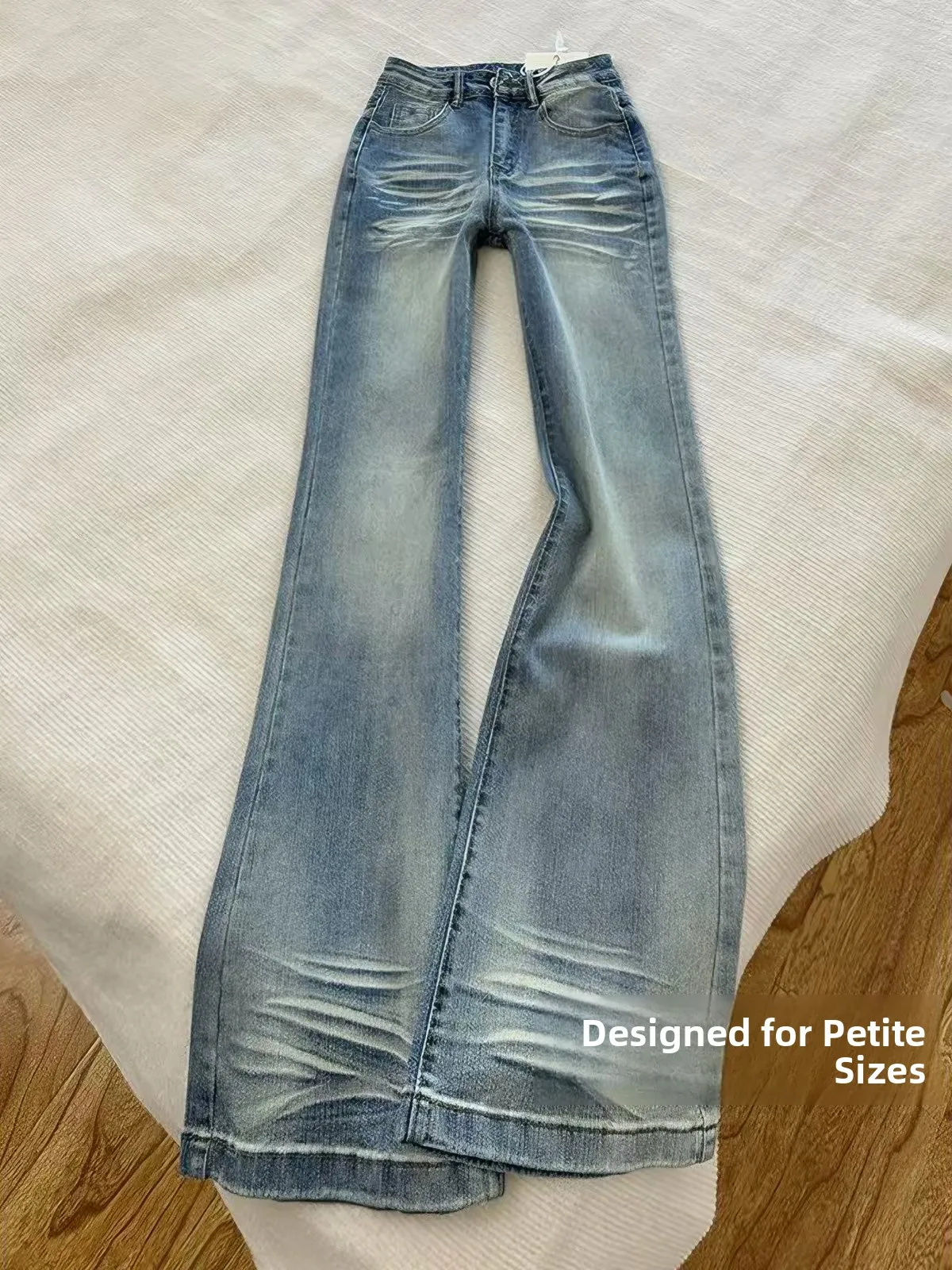 Retro Light Wash Low Waist Bell Bottoms Women's Slim Fit Middle And High School Students  Hoof Long Pants