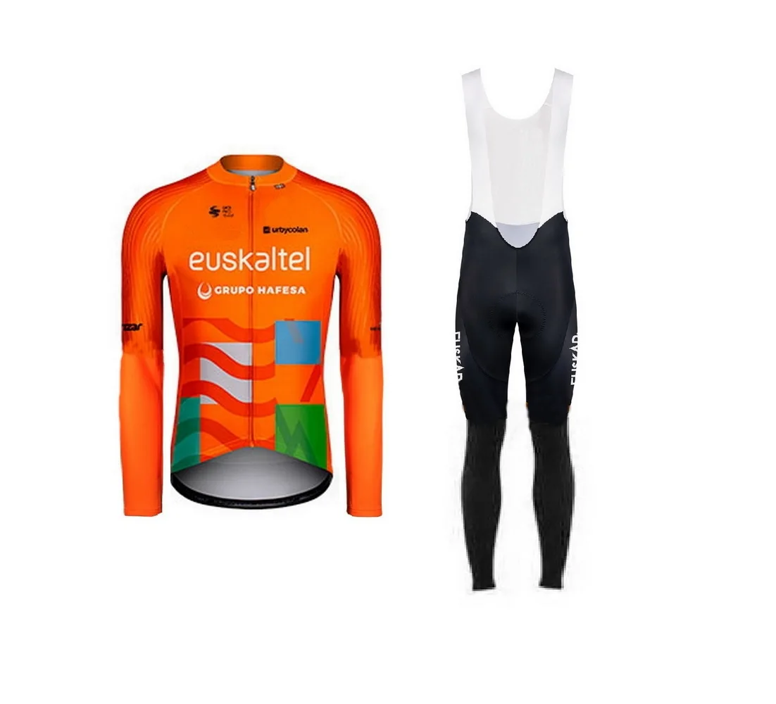 SPRING SUMMER 2024 Euskaltel Team Orange Cycling Jersey Long Sleeve Bicycle Clothing With Bib PANTS Ropa Ciclismo