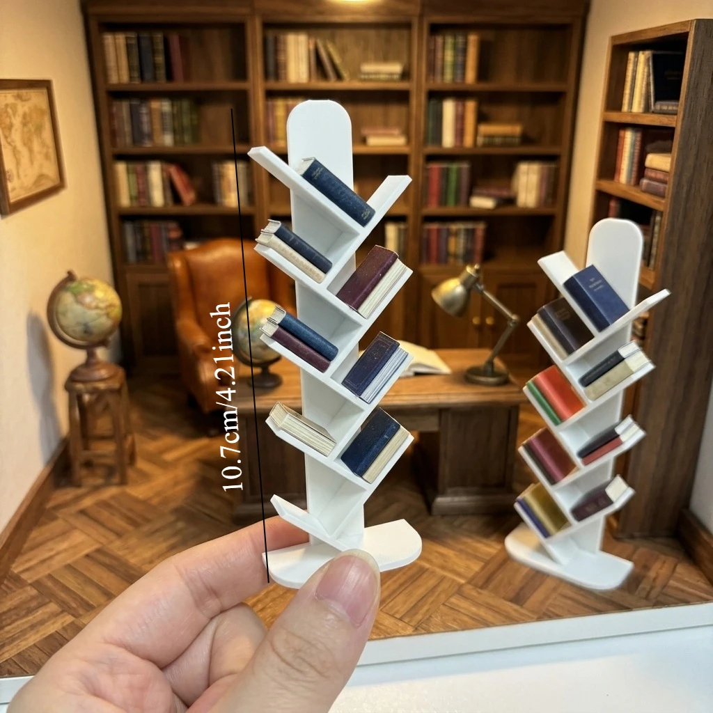 2pcs Miniature Tree Shaped Bookshelf,Standing Mini Floating Book Display Rack with Multi-Layer Branches,mini Library Accessories