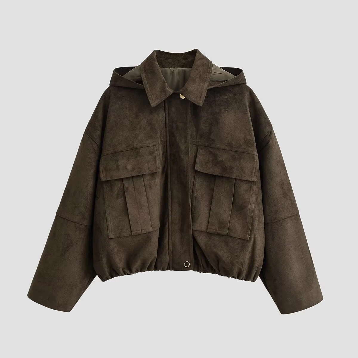 

European and American style spring new women's clothing detachable hooded suede loose pilot jacket jacket