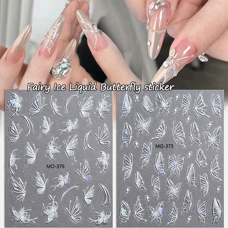 5D Glitter Butterfly Nail Adesivos, Kawaii Aurora, Nail Art, Encantos Decorações, Decalques, DIY Manicure, Adesivo Slider, 1Pc