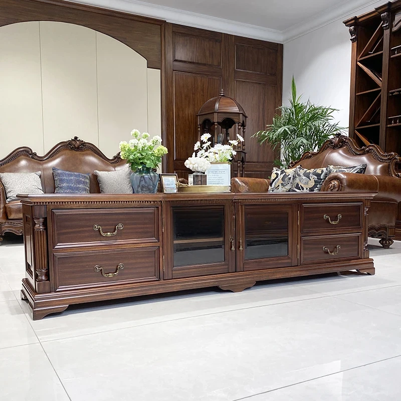 

American solid wood TV cabinet black walnut TV cabinet floor cabinet