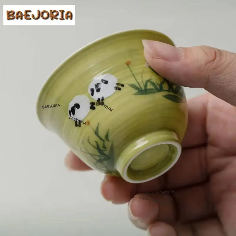 2pc/lot Hand Painted Green Field Sheep Teacup Zen Tea Bowl Cute Cup Tea-tasting Personal Cup Chazhan Master Cups Tea Items 50ml