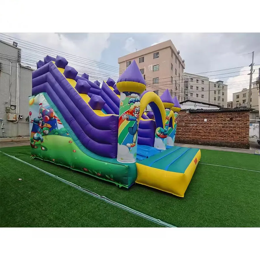 Commercial pretty circus troup model inflatable slide castle  with blower for children playground