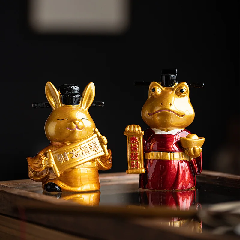 

Fengzhi Fortune Jade Hare Golden Toad Color Changing Tea Pet Decoration Boutique Supportable Tea Set Tea Table Tea Table Tea Fun