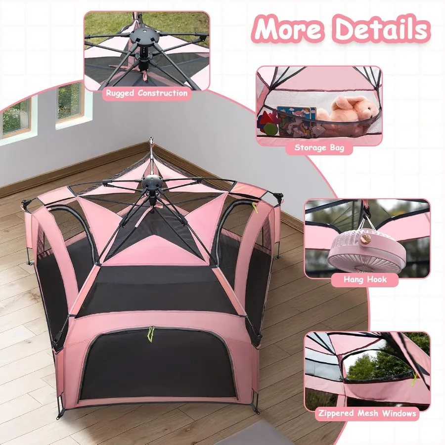 Pop-up tent voor babybox - Speeltent voor buiten en binnen voor op het strand met luifel Reistas Draagbare speeltuin voor baby's en peuters