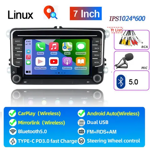 Автомагнитола с быстрым запуском для VW POLO GOLF Plus PASSAT JETTA Skoda TIGUAN TOURAN SHARAN SCIROCCO Caddy Vento, Carplay, аудио, Auto Linux