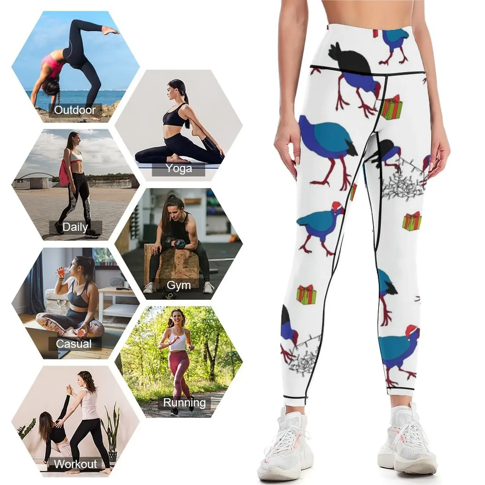 Pukeko and Takahe Party - White Leggings gym's clothing workout clothes for for physical Womens Leggings