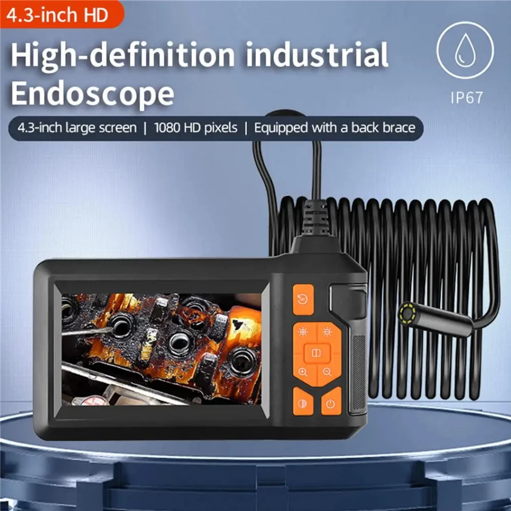 30M Industrial Endoscope Camera 4.3'' IPS Screen HD1080P Rigid Cable Pipe Sewer Inspection Borescope IP67 Waterproof 2000mAh