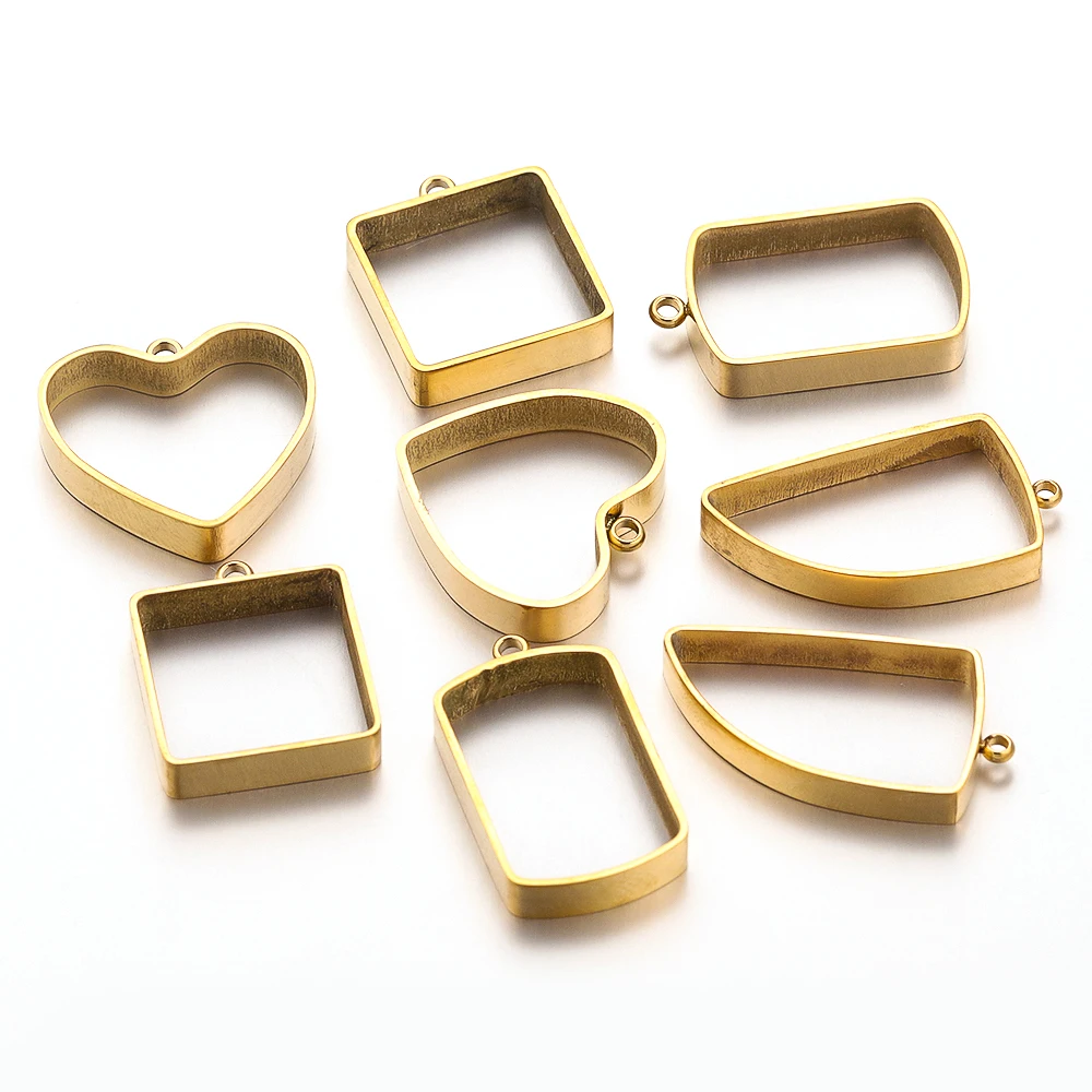 10pcs Stainless Steel Geometric Frame Hollow Gold Plated Pendants Tray for DIY Earrings Resin Mold Jewelry Making Supplies