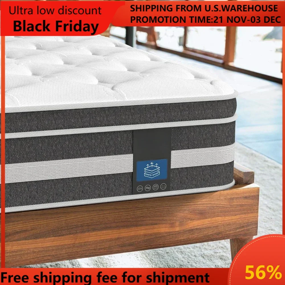 

Queen Mattresses 12 Inch - Breathable Queen Size Mattress in a Box, Individual Pocket Spring Hybrid Mattress Queen with Gel Memo