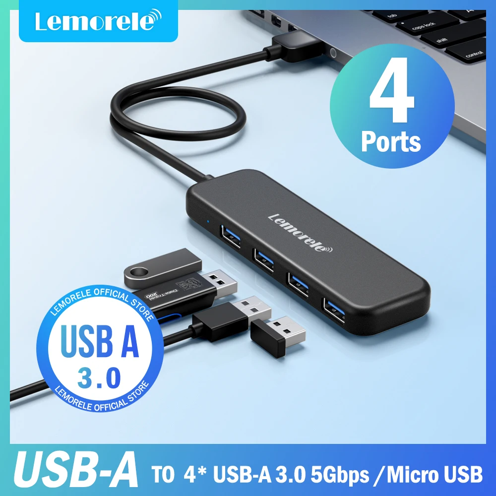 Lemorele 4 Ports USB HUB USB 3.0 Adapter USB Type C HUB High Speed Data Transmission for Laptop Window