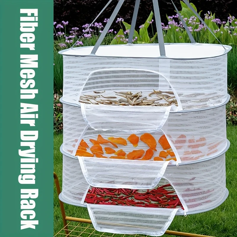 Versatile 3 Layer Foldable Mesh Drying Rack Zipper Handles Fabric Dryer Herb Vegetable Halloween Household Dehydrating Accessory