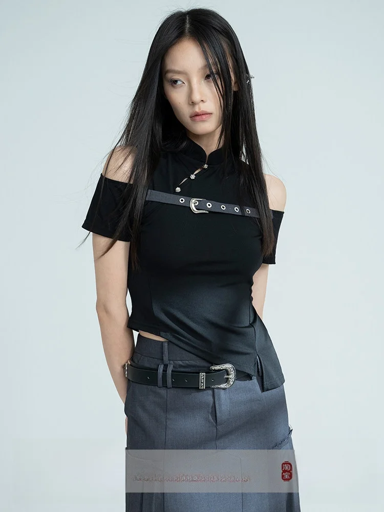 

Mis Poesie Original Design ort Sve T-irt Women's New Chinese Sle ort Sweet And Spicy Top Summer Cool Wind