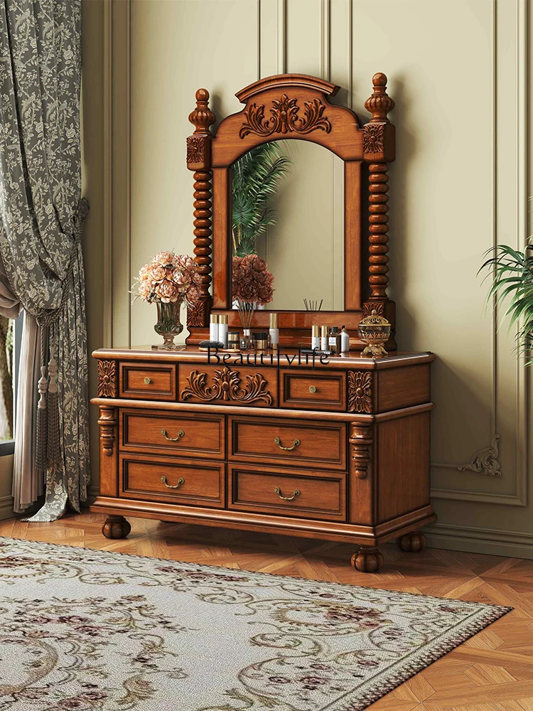 

6American retro solid wood dresser bedroom modern simple mahogany