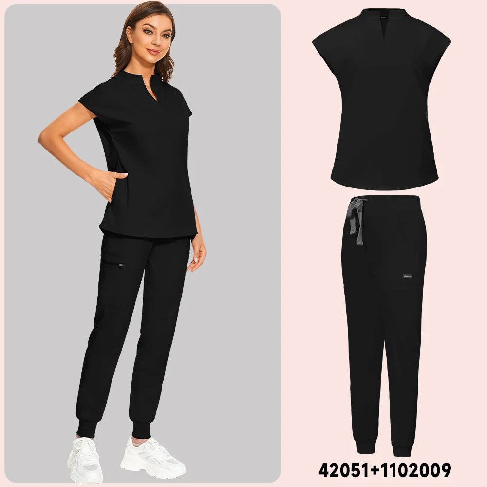 

Plus Size Hospital Workwear S-2XL Nurse Uniforms Medical Clothes Short Sleeve Top Jogging Pants Doctor Dentist Scrubs Set