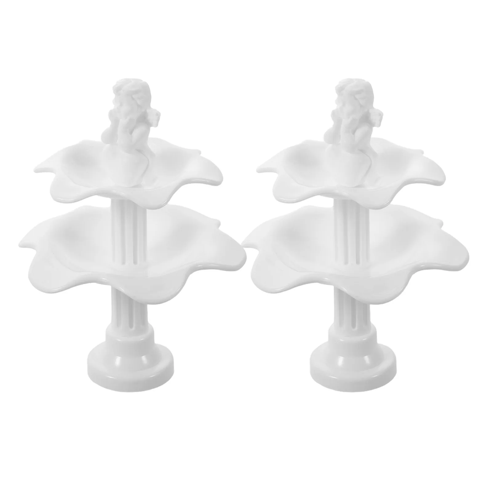 2Pcs Miniature Plastic Fountain Two-Tier Angel Design Landscape Wishing Fountain Bonsai Accessories Terrarium Display