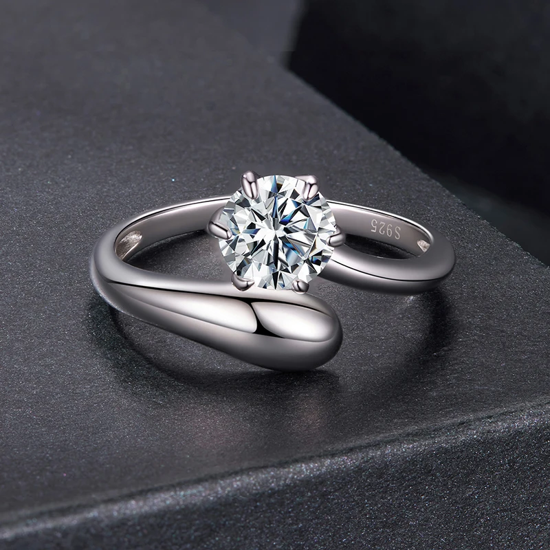 

Bamoer U 1CT Moissanite Open Ring 925 Sterling Silver Unique Water Droplet Design Certified Rings Women Fine Jewelry