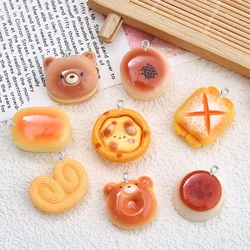 10PCS Shiny Cartoon Bear Bread Series Flat Back Charms For Earrings Bracelet Hairpin DIY Jewelry Pendants Decoration Accessories