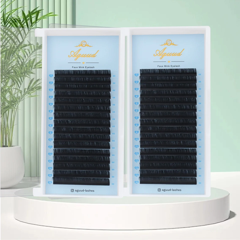 

AGUUD 16Rows 5-25mmEyelash Extensions Individual Faux Mink Russian Volume Lashes Black Cashlashes Supplies Easy Fanning Eyelash