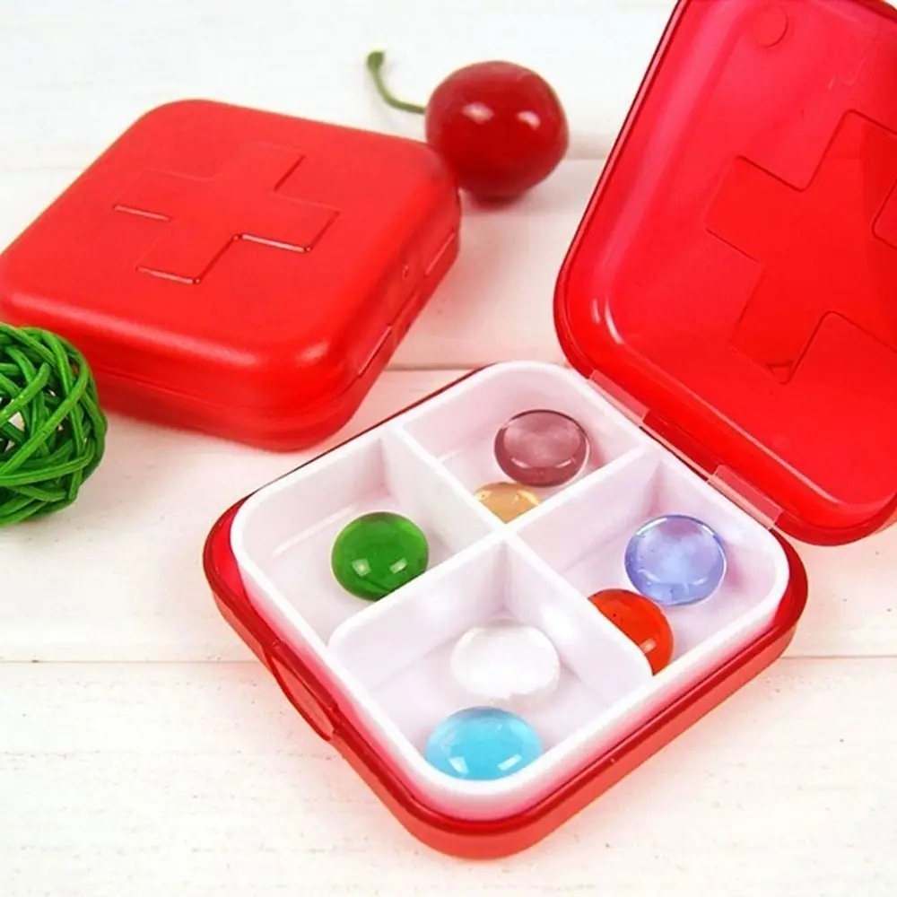 Small Plastic Medicine Box Sealed 4 Grids Pill Organizer Case Pill Packaging Box Transparent Tablet Holder Container Travel