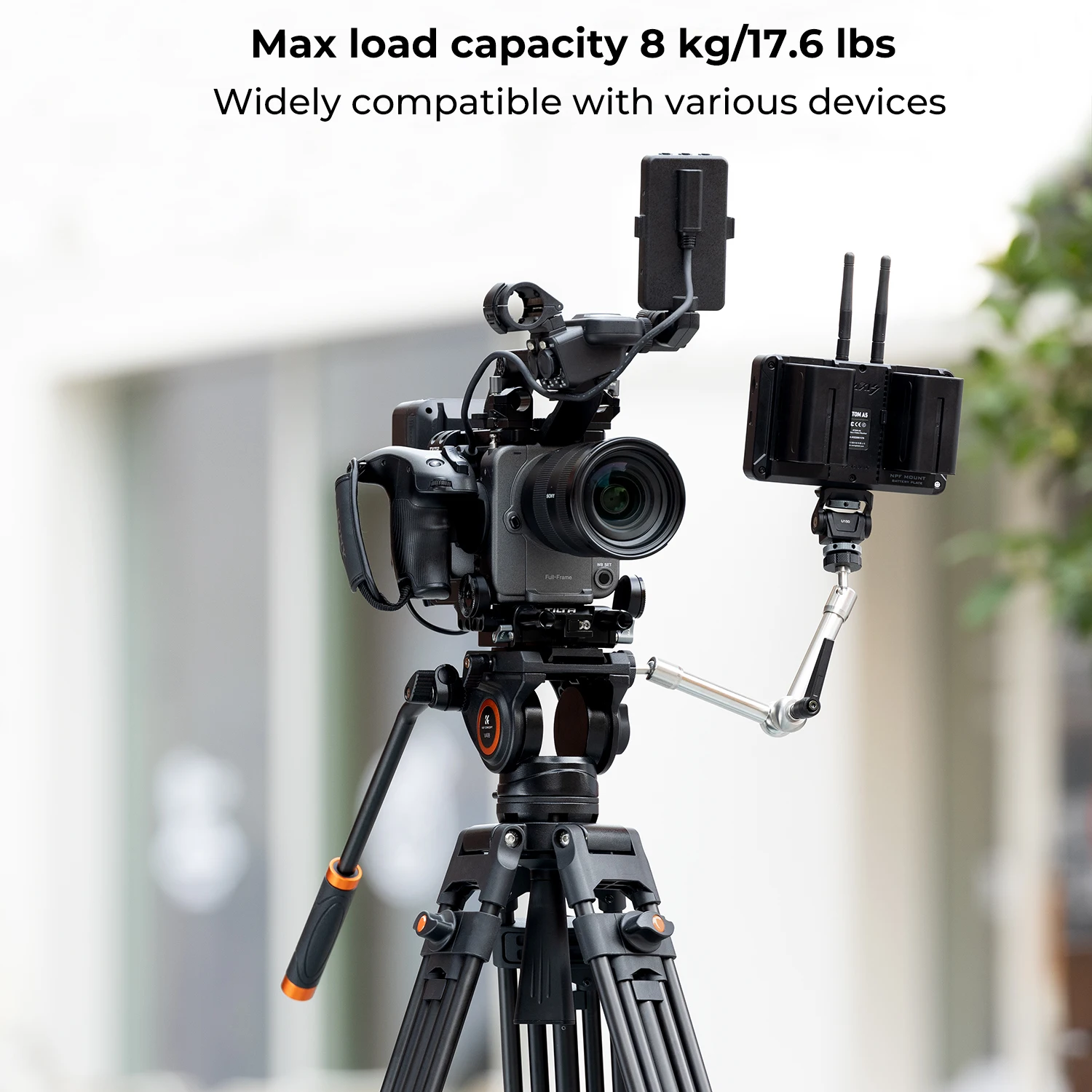 K&F CONCEPT 72inch/1.8m Video Tripod Aluminum Transverse Center Column 17.6lbs/8KG with Fluid Head for DSLR Camcorders Camera