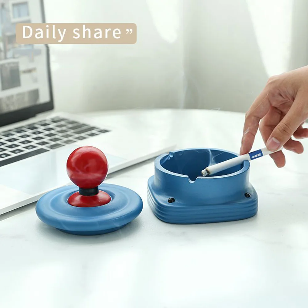Arcade Game Console Shape Ashtray Resin with Lid Game Joystick Odor-proof Desktop Decor Smoking Gift for Gamer