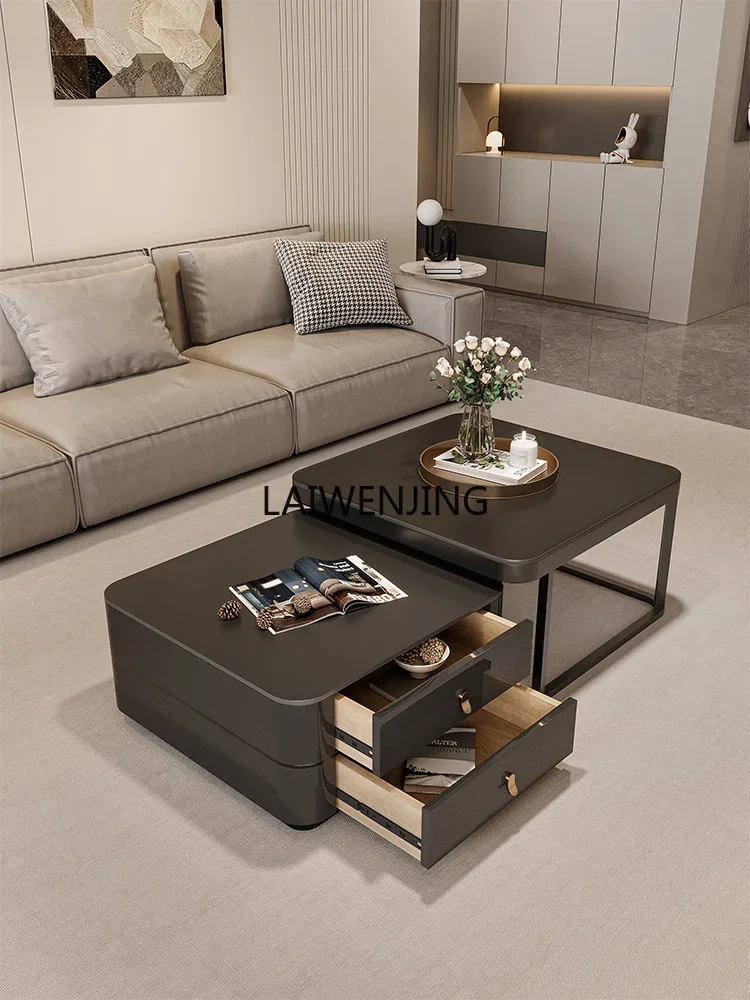 

LY living room rock slab coffee table table Italian light luxury high-end black small apartment square