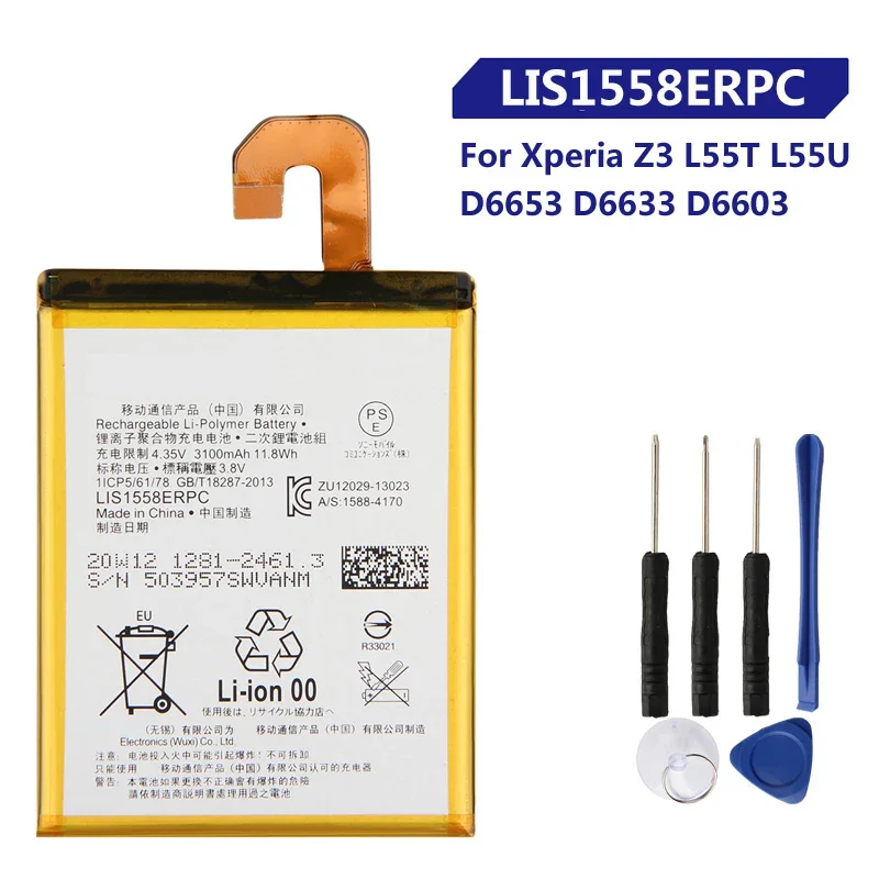 

Replacement Battery LIS1558ERPC For Sony Xperia Z3 D6653 D6633 L55T L55U D6603 Rechargeable Phone Battery 3100mAh